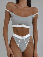 Color Contrast Stitching U-Neck Adjustable Bra Set