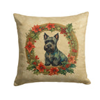 Scottish Terrier Christmas Flowers Throw Pillow