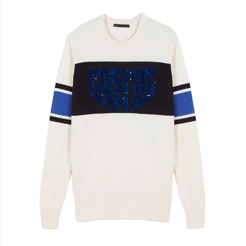 Contrast Color Round Neck Knitted Sweater for Women