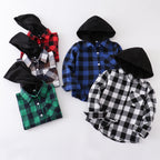 Hooded Plaid Sleeve Single Breasted Shirt Jacket for Boys