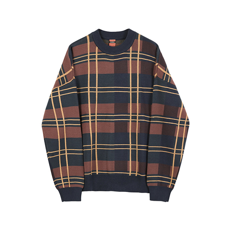 Men's Winter Thick Color Block Plaid Sweater