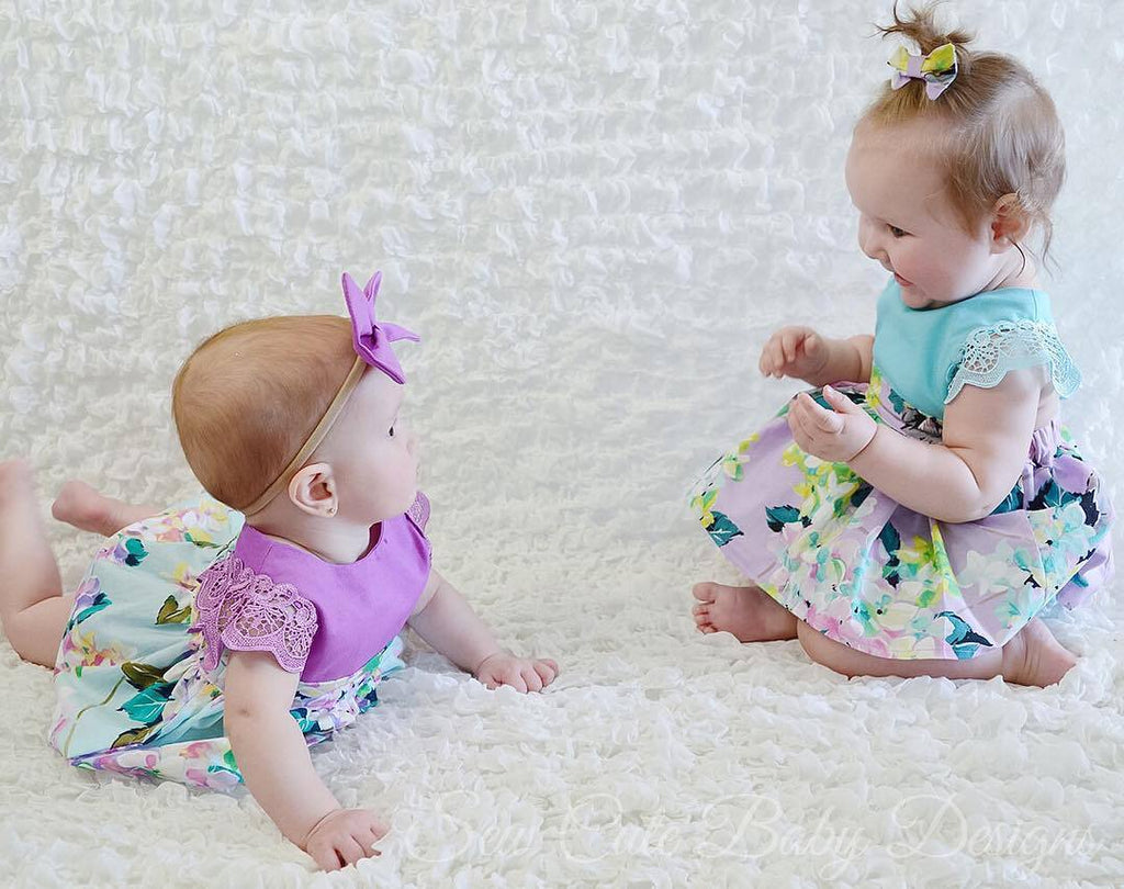 Summer Floral Lace Back Bodysuit Dress for Baby Girls