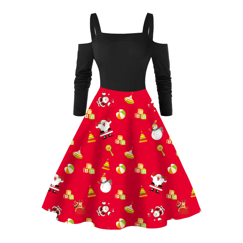 Santa Claus Long Sleeve Dress for Women in Red