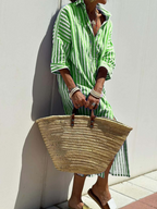 Women's Half-Sleeve Striped Cardigan Lace-Up Dress