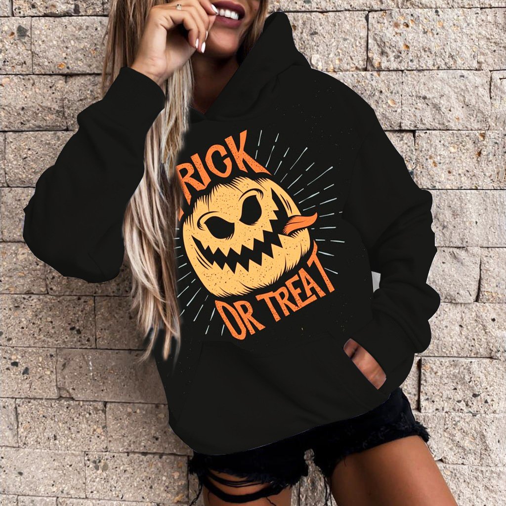Women's 3D Printed Pumpkin Halloween Casual Hoodie | Streetwear