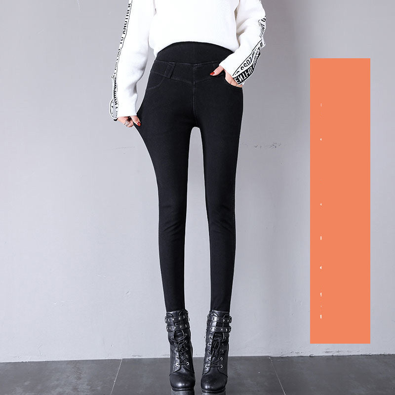 High-Waisted Thermal Fleece Denim Jeggings for Women