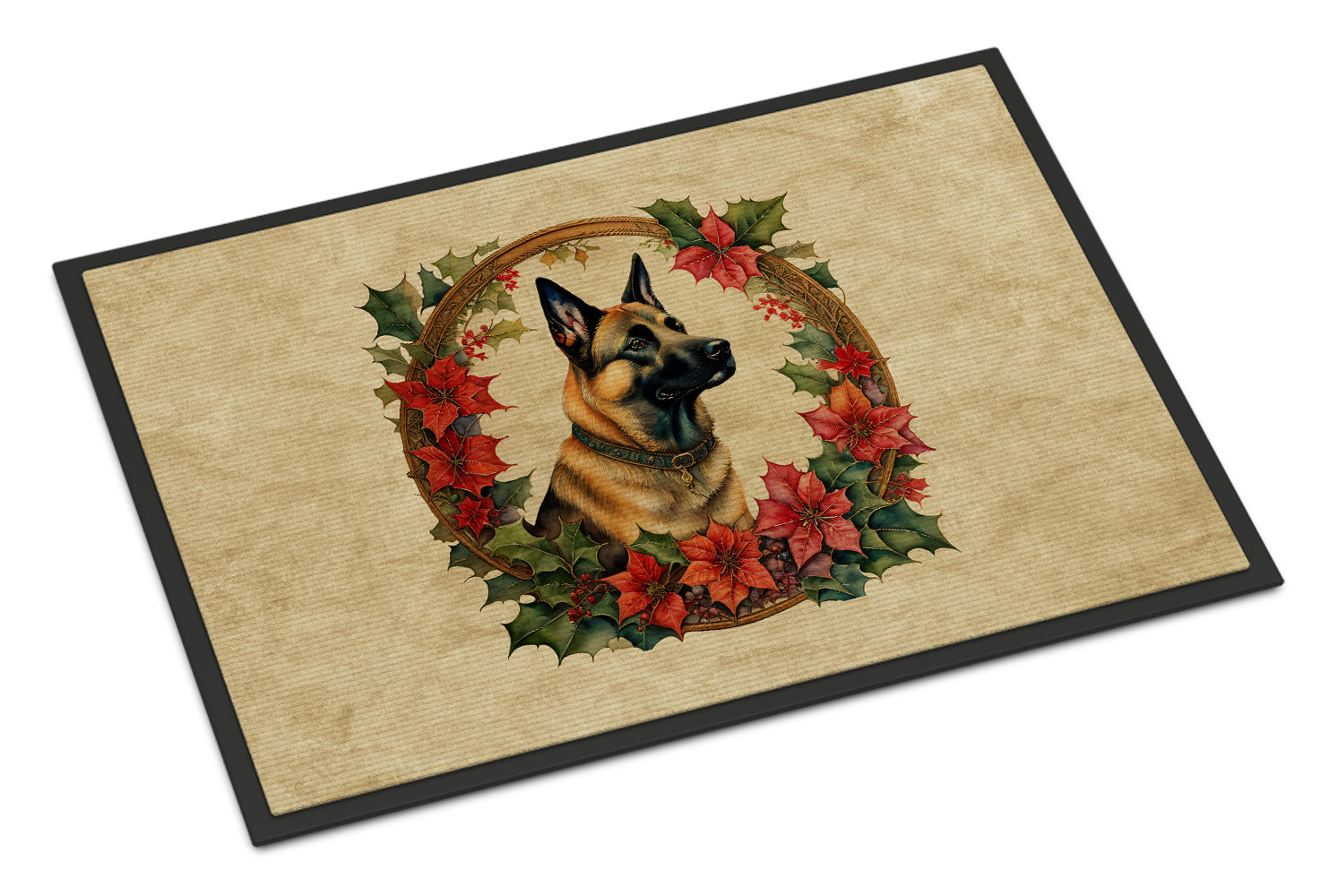 Belgian Malinois Christmas Flowers Doormat
