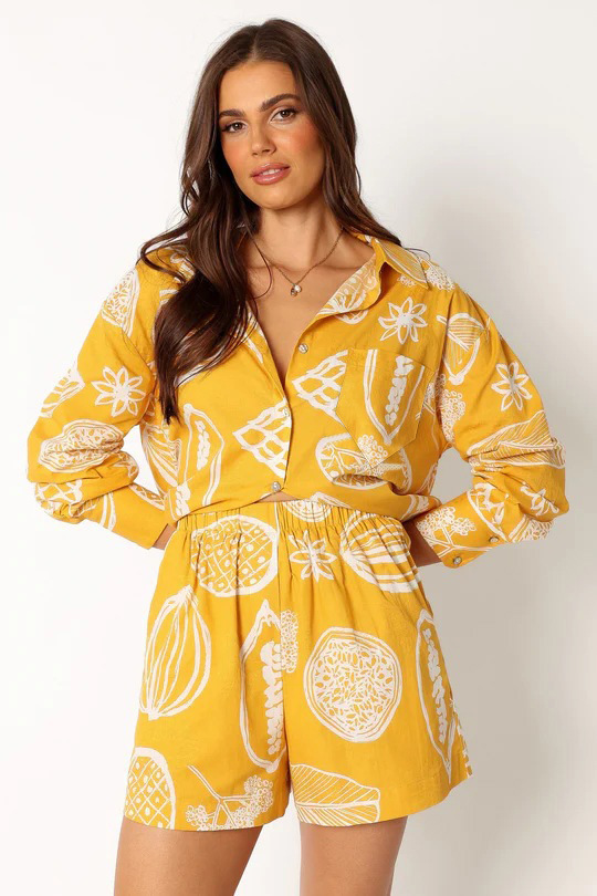 Fruit Print Shorts & Cardigan Set