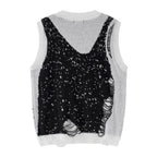 Men's Crochet V-neck Color Block Knitted Sweater Vest