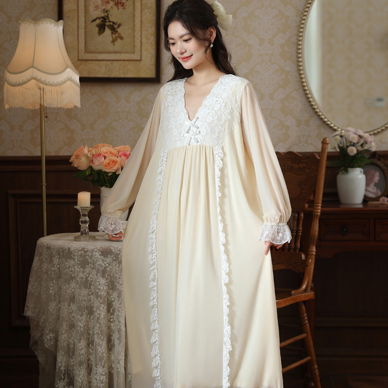 Long Sleeve Lace Nightgown for Women - Spring Style