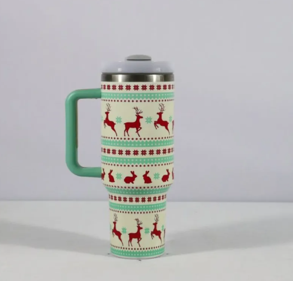Christmas Stainless Steel Mug 40oz with Handle & Straw