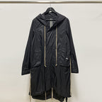 Men's Black Loose-Fit Hooded Trench Coat with Zipper