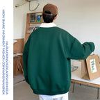 Oversized Autumn Lapel Hoodie for Men in Black/Green | Streetwear