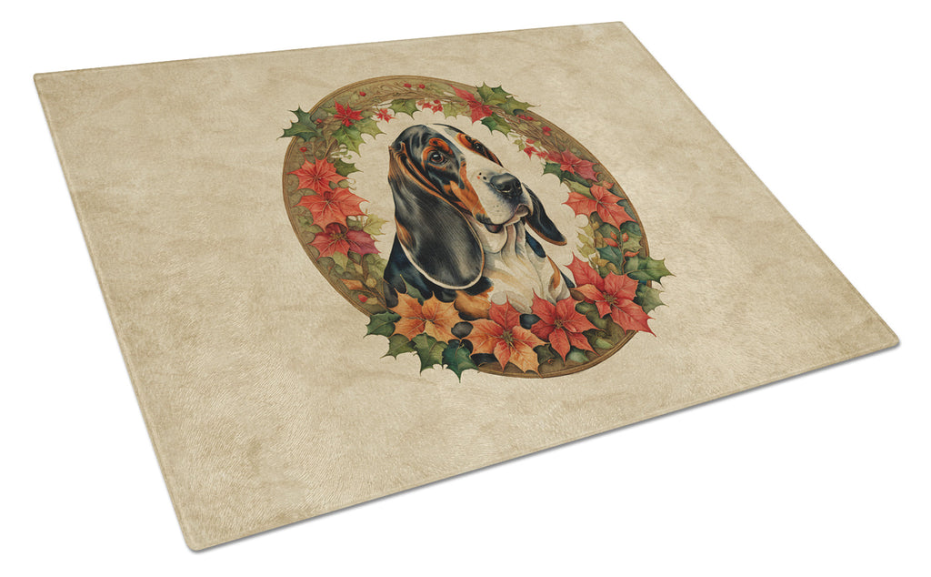 Basset Hound Christmas Flowers Glass Cutting Board