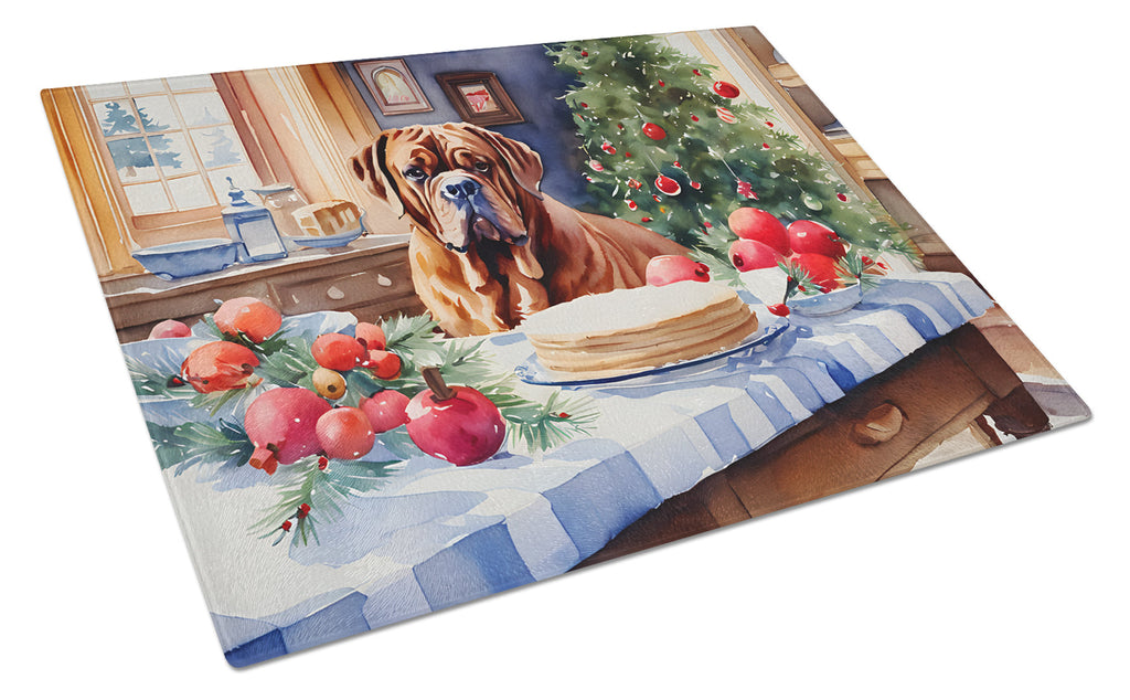 Dogue de Bordeaux Christmas Cookies Glass Cutting Board
