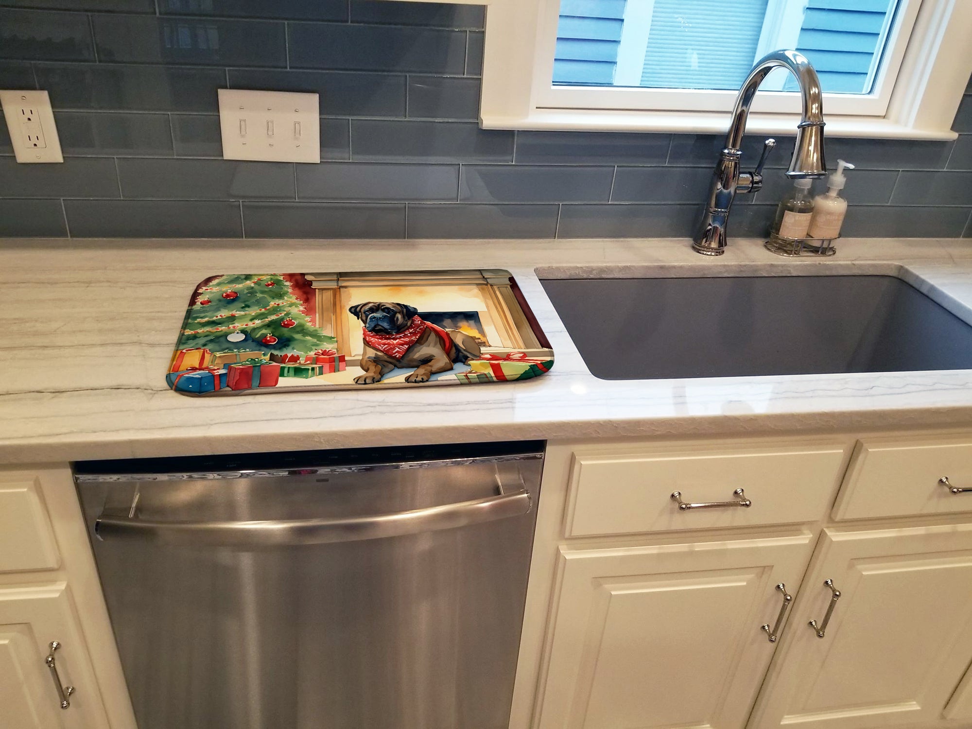 Bullmastiff Cozy Christmas Dish Drying Mat