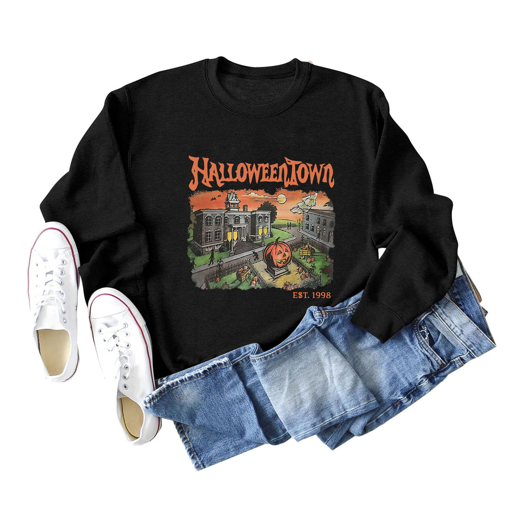 Halloweentown Printed Loose Round Neck Sweater