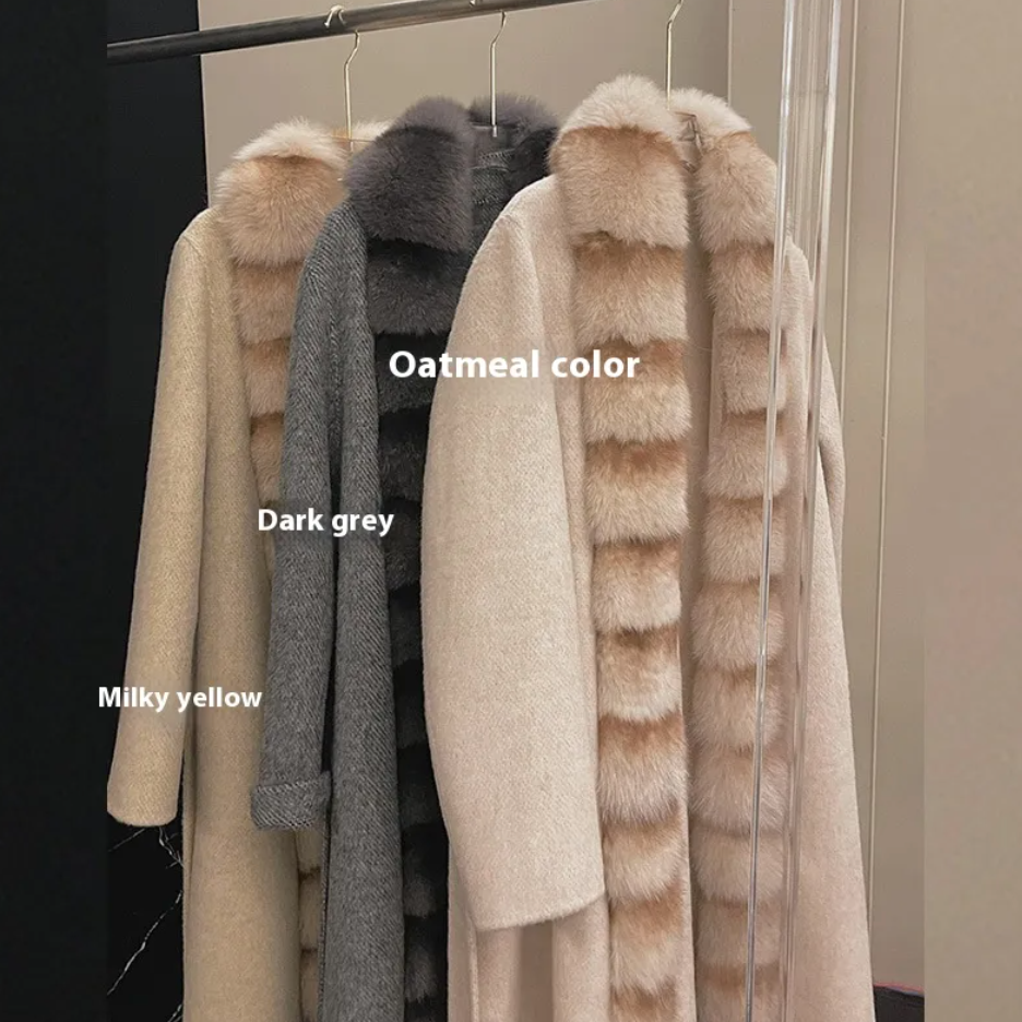 Alpaca Fleece Coat with Detachable Fox Fur Collar