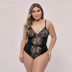 Plus Size Women's Sexy Deep V Back Lace Bodysuit