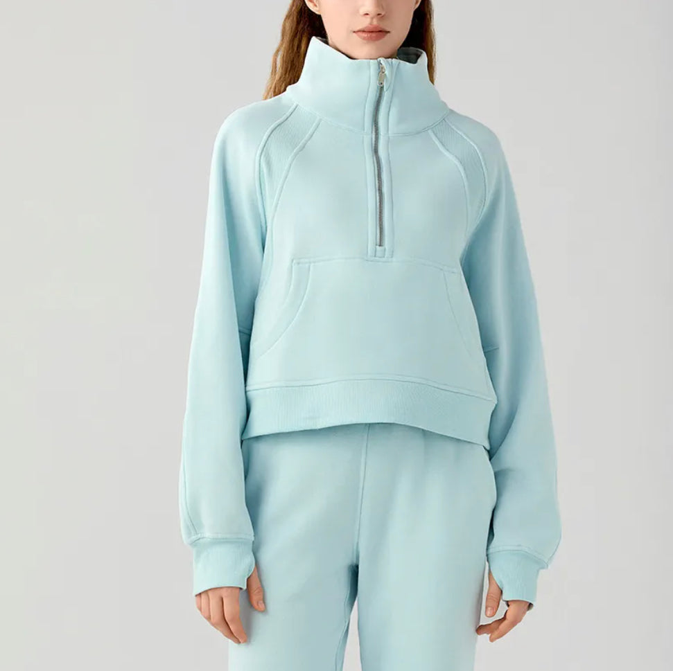 Women's Half-Zip High-Stand Collar Pullover Leisure Warm Fleece Sweater | Streetwear