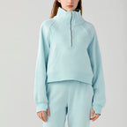 Women's Half-Zip High-Stand Collar Pullover Leisure Warm Fleece Sweater | Streetwear