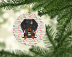 Merry Christmas Wire Haired Dachshund Dapple Ceramic Ornament