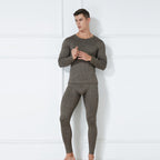 Men's Thermal Underwear Set - Round Neck Plush Top & Pants
