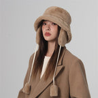 Plush Women's Fleece Lined Earmuffs Hat for Cold Weather | Embroidered Cap
