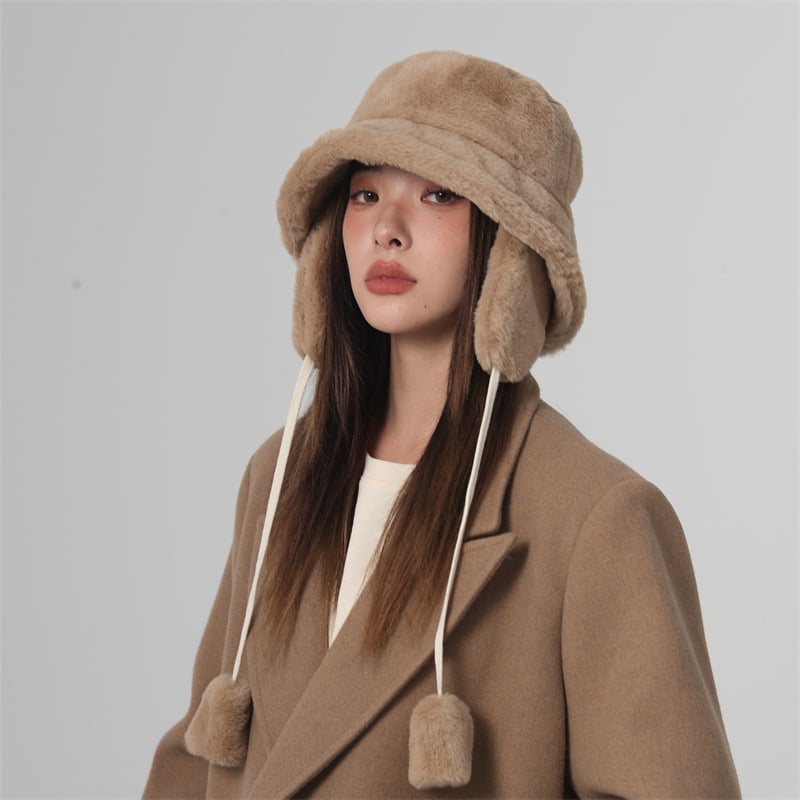 Plush Women's Fleece Lined Earmuffs Hat for Cold Weather | Embroidered Cap