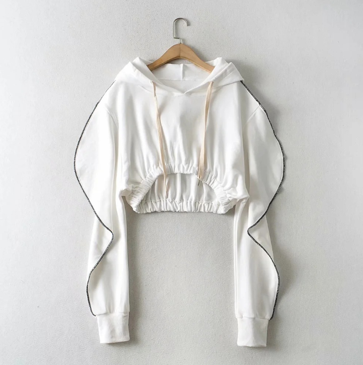 Apricot Hooded Pullover with Long Pile Sleeves | Streetwear