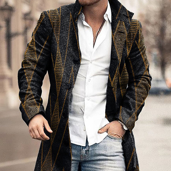 Men's Woolen Stand Collar Medium Long Casual Coat