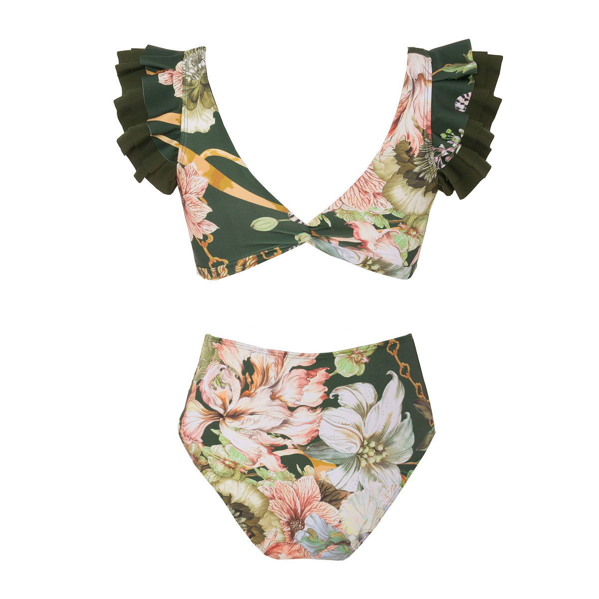 2023 Vintage High Waist Ruffled Bikini Swimwear Set