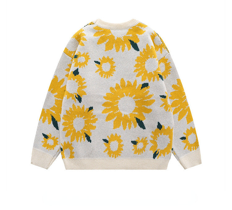 Couples Oversize Knit Sweater with Chrysanthemum Print