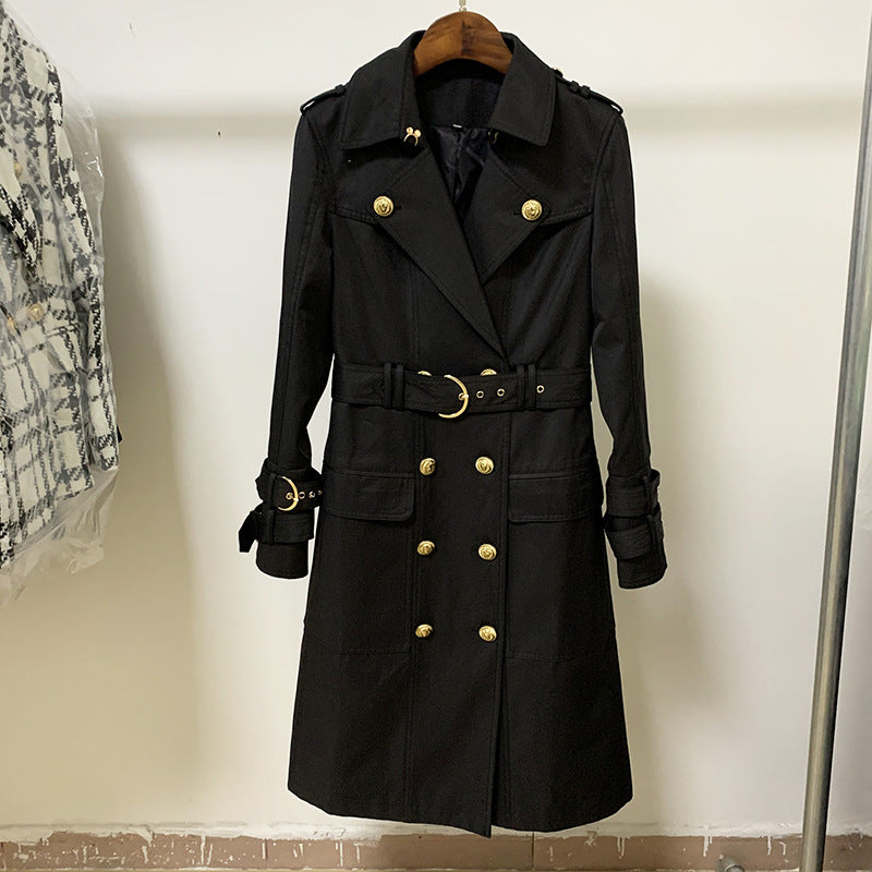 Double-Breasted Belted Long Trench Coat