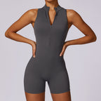 Fitness Yoga Jumpsuit With Zipper, Backless, Shorts Bodysuit