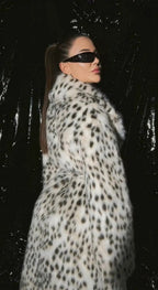 Women's Leopard Print Faux Fur Hooded Coat
