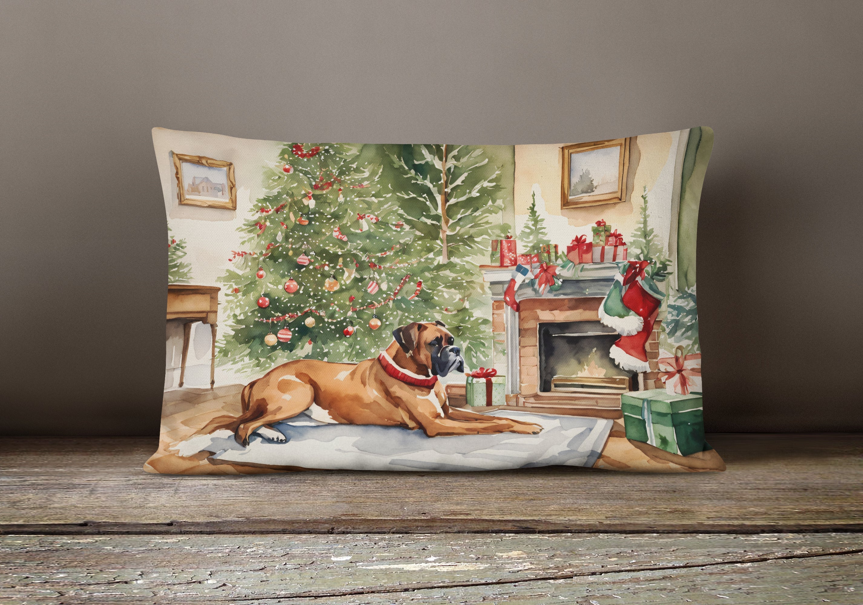 Fawn Boxer Christmas Throw Pillow