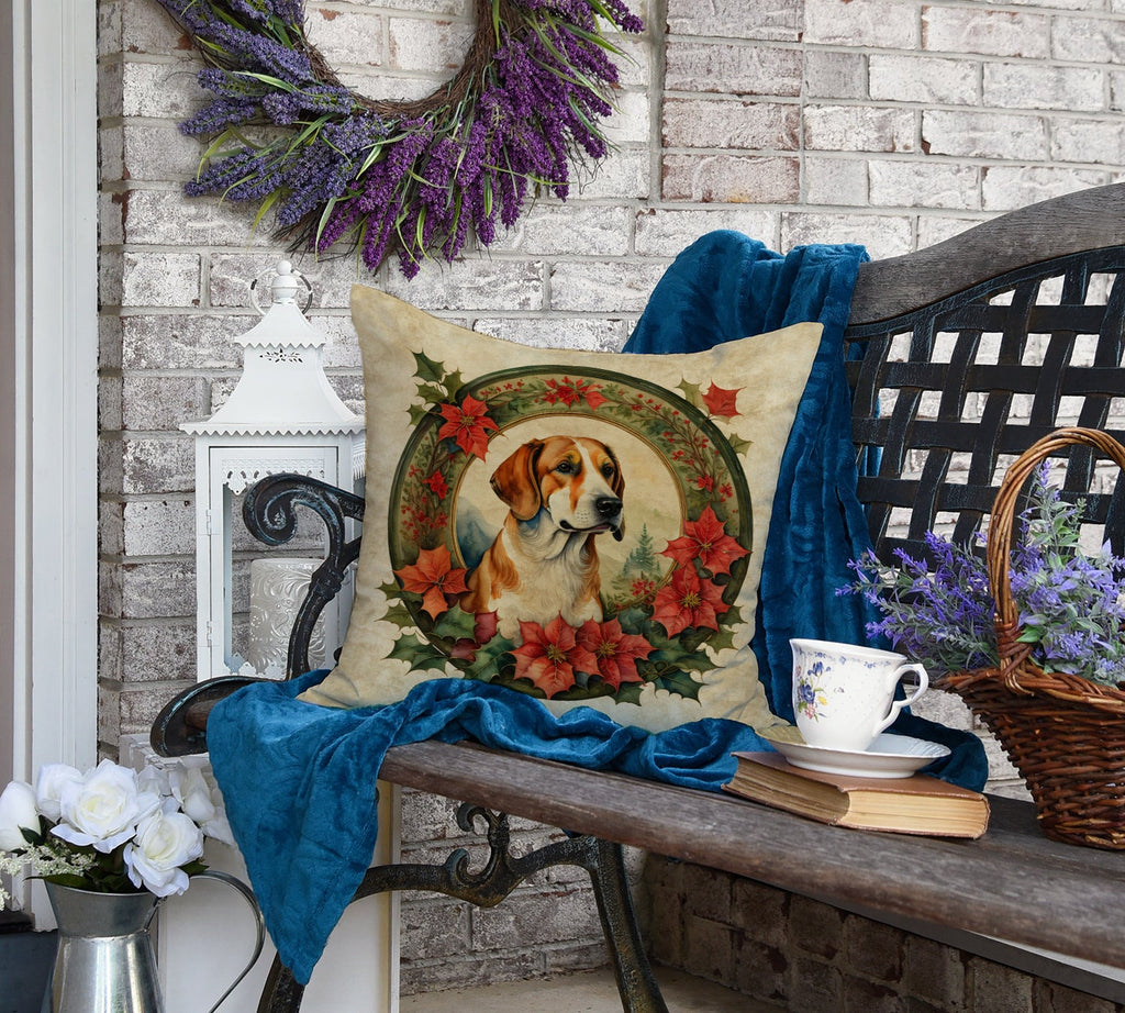 English Foxhound Christmas Flowers Throw Pillow