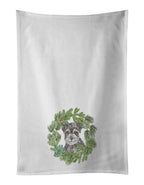 Schnauzer Puppy Black and Silver Christmas Wreath Kitchen Towel Set of 2
