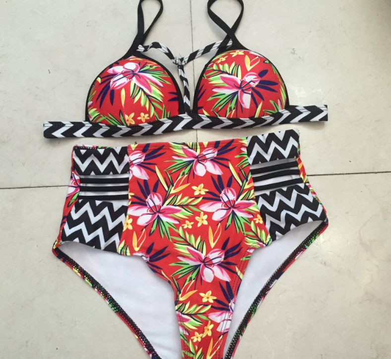 Tropical Floral High-Waist Bikini Set