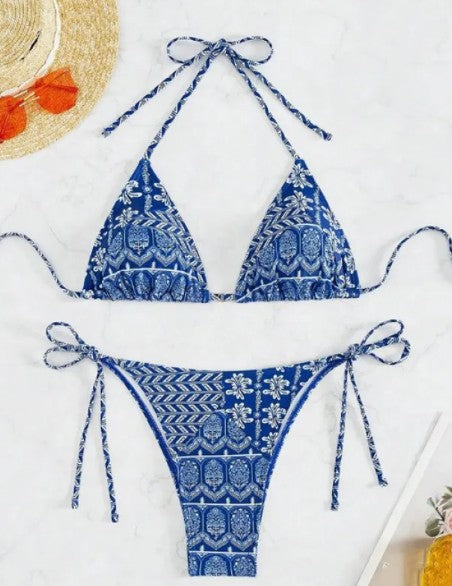 Bohemian Print Triangle String Bikini Set