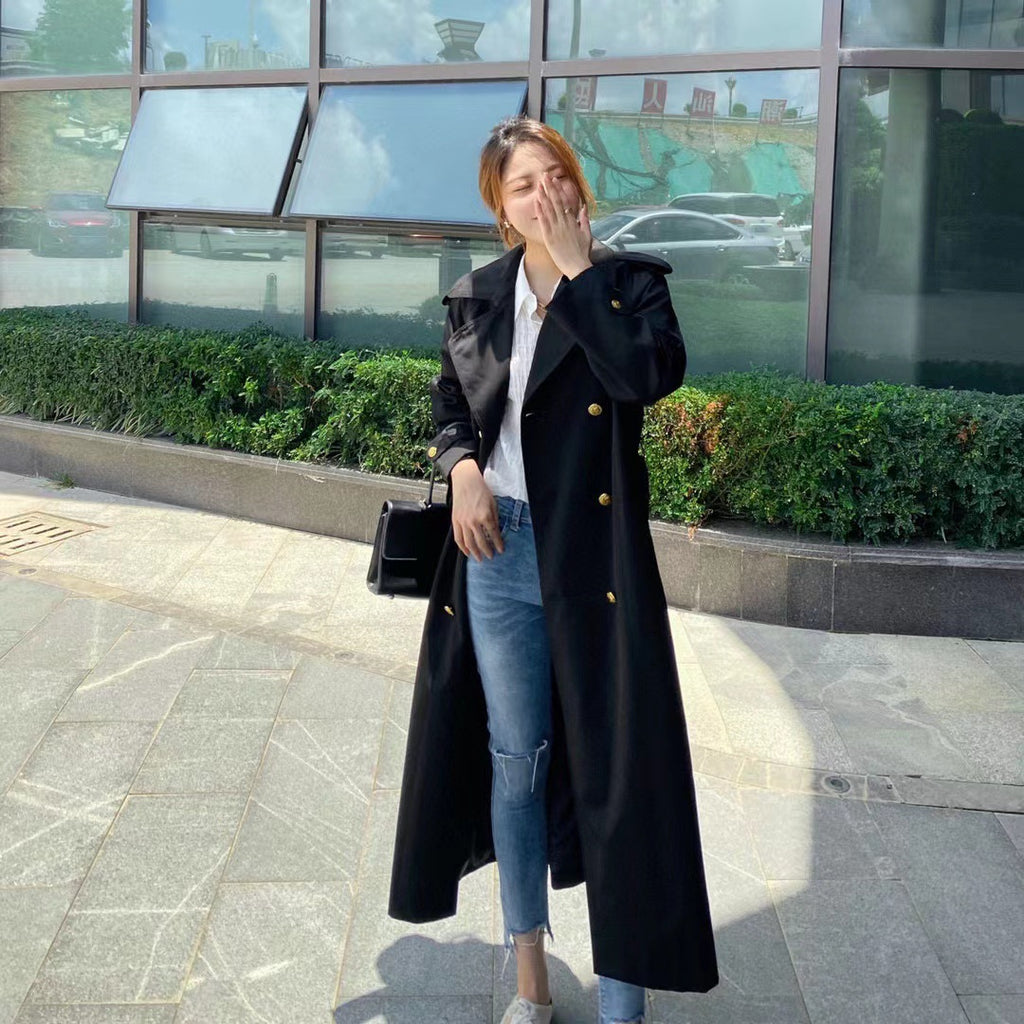 Waist-Tight Jacquard Lining Trench Coat