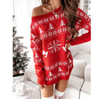 Ladies Christmas Jacquard Knit Long Sleeve Dress