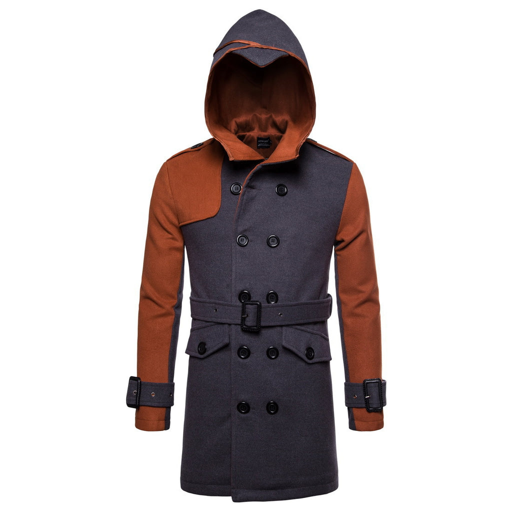 Mid-length Wool Trench Coat with Hood and Belt