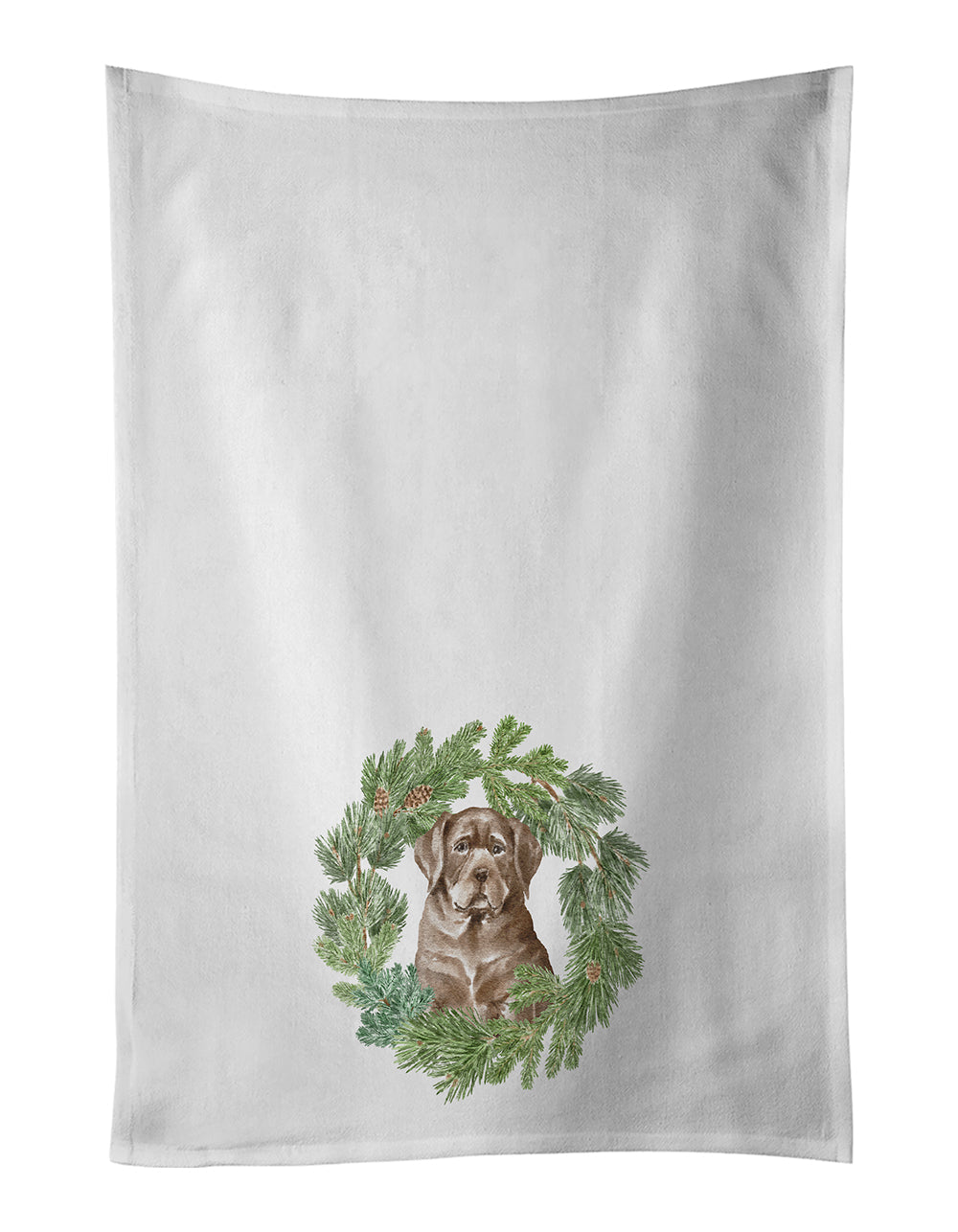 Labrador Retriever Puppy Chocolate Christmas Wreath Kitchen Towel Set of 2