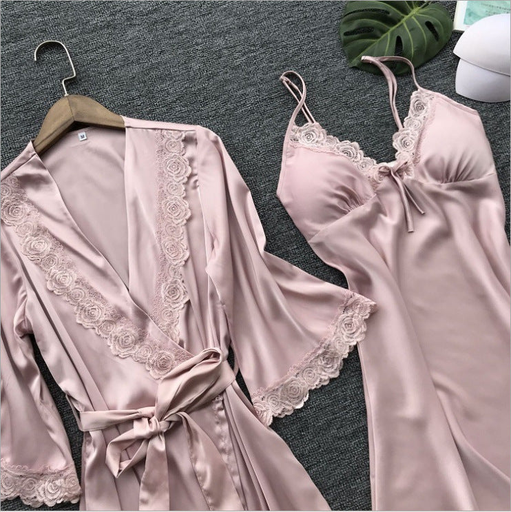 Plus Size Faux Silk Robe and Homewear Nightgown