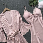 Plus Size Faux Silk Robe and Homewear Nightgown