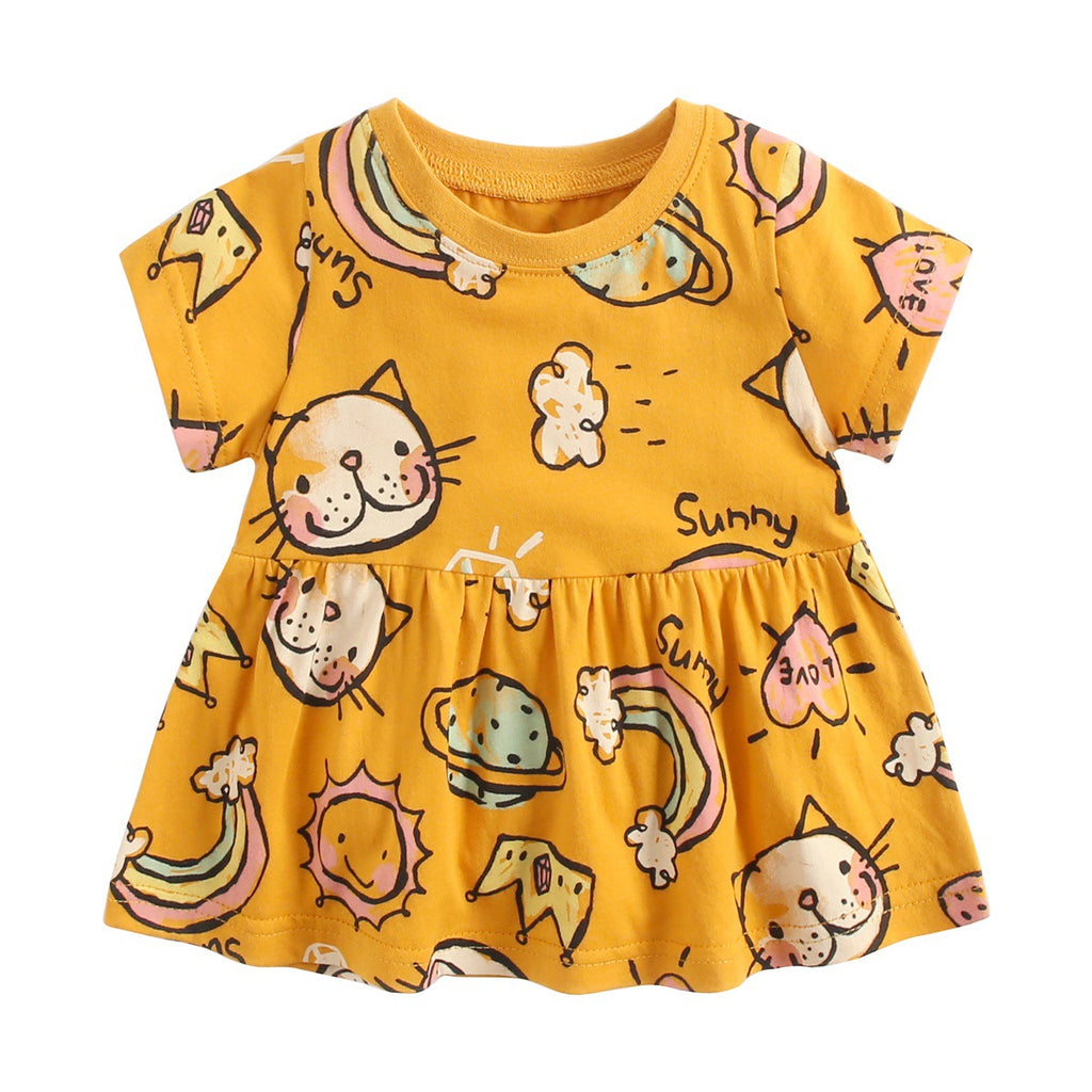 Cartoon Printed Summer Dress for Baby Girls