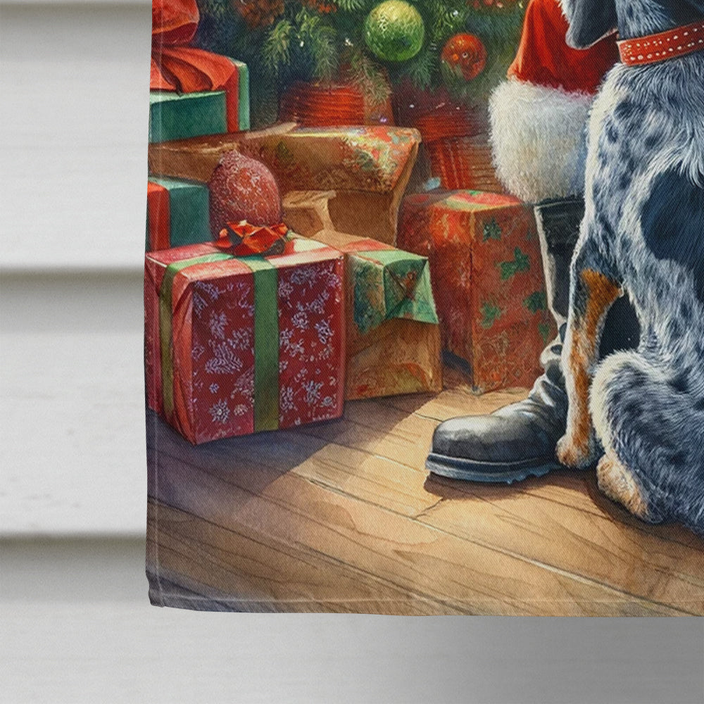 Bluetick Hound and Santa Claus House Flag