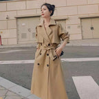 Khaki Double Breasted Loose Coat with Waist Belt